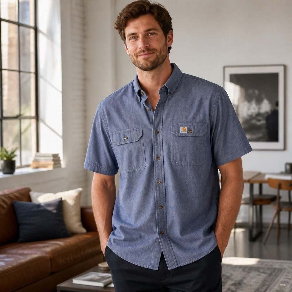 Carhartt Original Fit Short Sleeve Chambray Shirt Blue XL